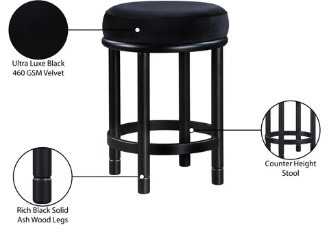 Arden Black Velvet Upholstered Counter Stool, 1 Piece (Style 2)