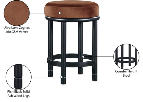 Arden Cognac Velvet Upholstered Counter Stool, 1 Piece (Style 2)