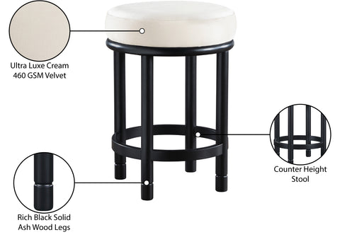 Arden Cream Velvet Upholstered Counter Stool, 1 Piece (Style 2)
