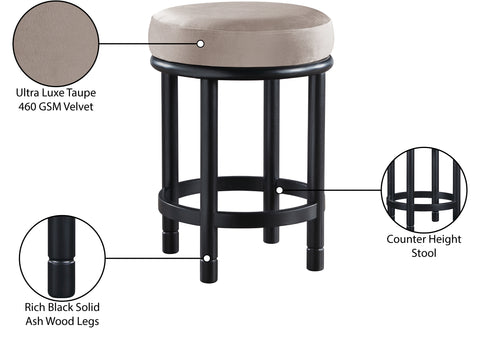 Arden Taupe Velvet Upholstered Counter Stool, 1 Piece