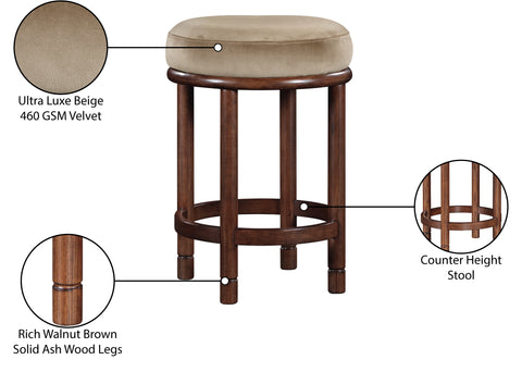 Arden Beige Velvet Upholstered Counter Stool, 1 Piece (Style 2)