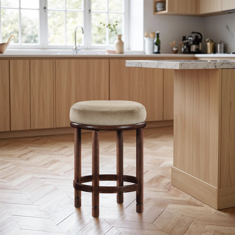 Arden Beige Velvet Upholstered Counter Stool, 1 Piece (Style 2)