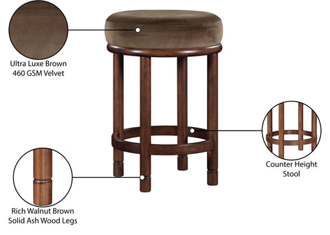 Arden Brown Velvet Upholstered Counter Stool, 1 Piece (Style 2)