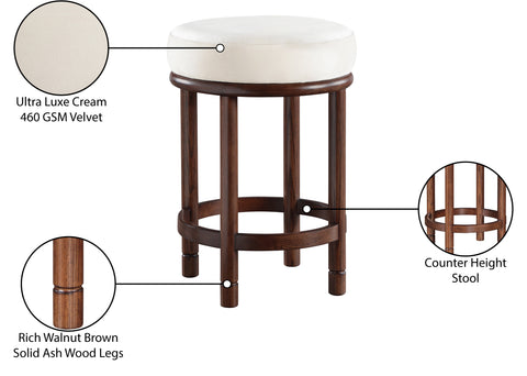 Arden Cream Velvet Upholstered Counter Stool, 1 Piece (Style 3)