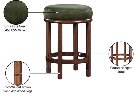 Arden Green Velvet Upholstered Counter Stool, 1 Piece (Style 3)