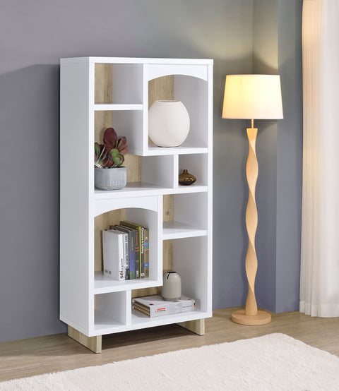 Herrera 65-inch 6-shelf Bookcase White and Distressed PineWhite