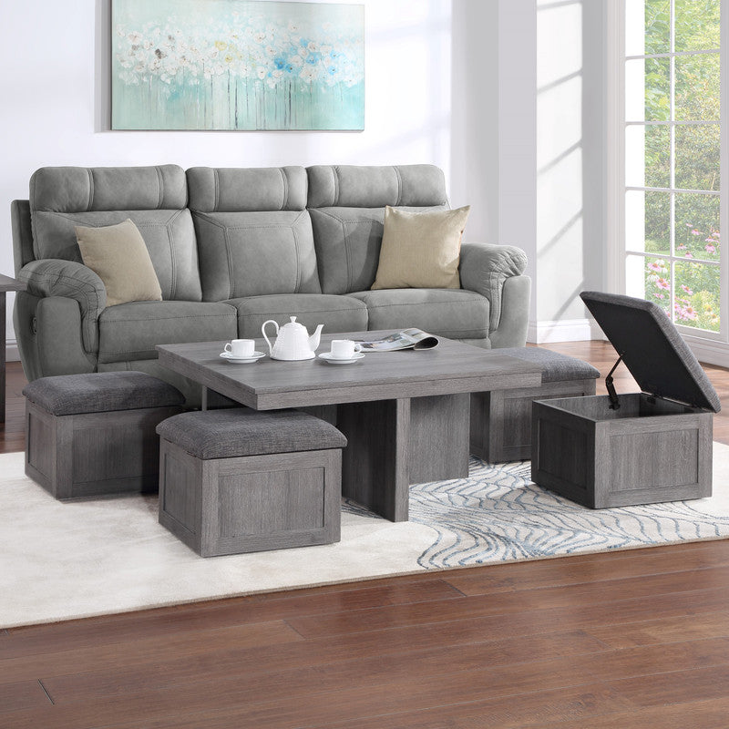 lucian rustic wood coffee table with storage stools