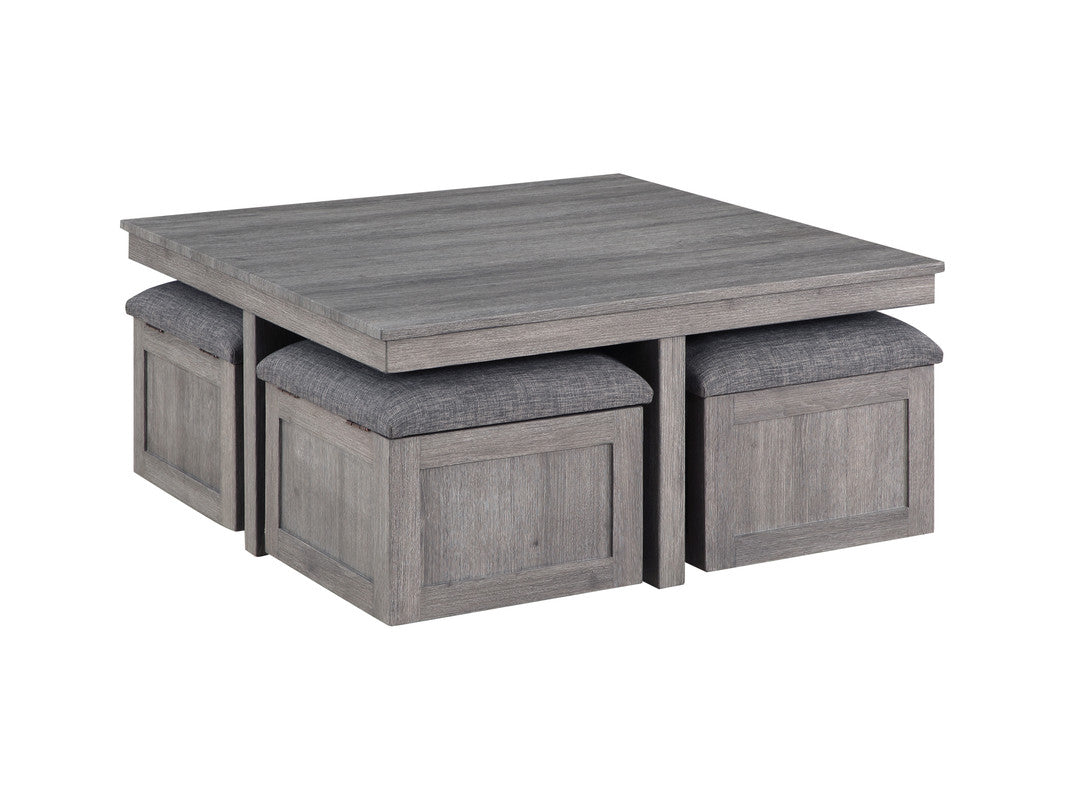 lucian distressed gray coffee table with storage stools