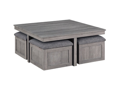 Lucian Distressed Gray Coffee Table with Storage Stools