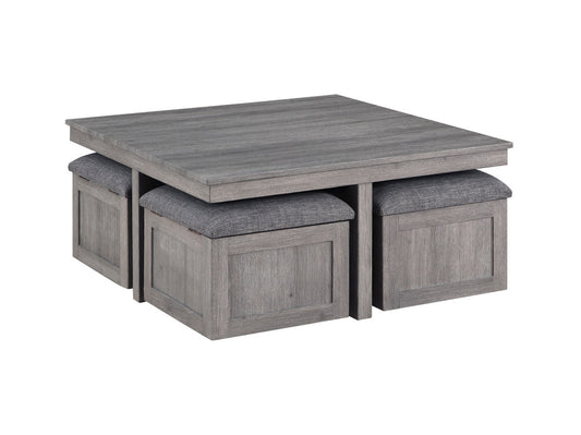 Lucian Distressed Gray Coffee Table with Storage Stools