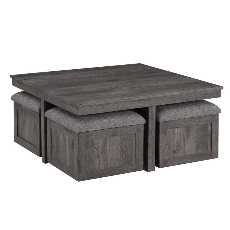 lucian rustic wood coffee table with storage stools