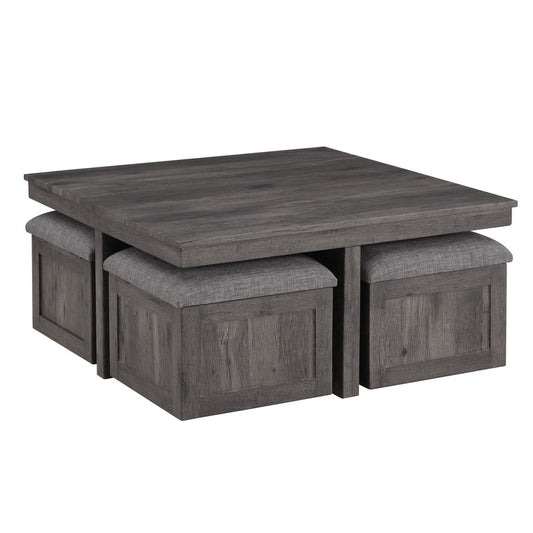 Lucian Rustic Wood Coffee Table with Storage Stools