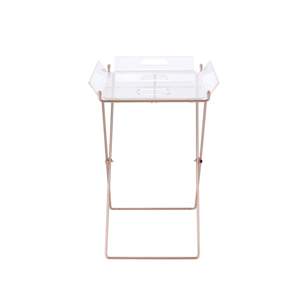 nathaniel tray table, clear acrylic & copper finish