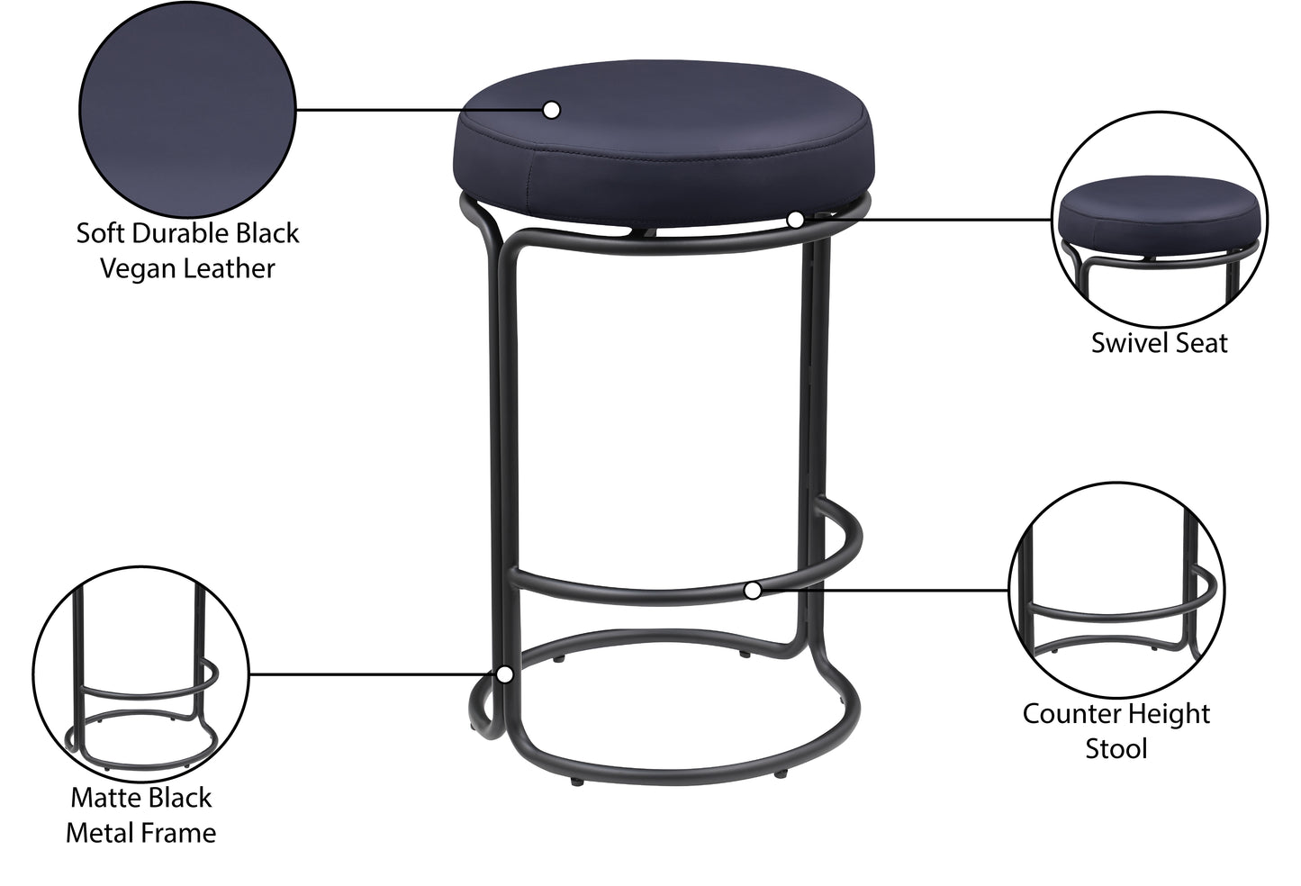 globus black vegan leather counter stool