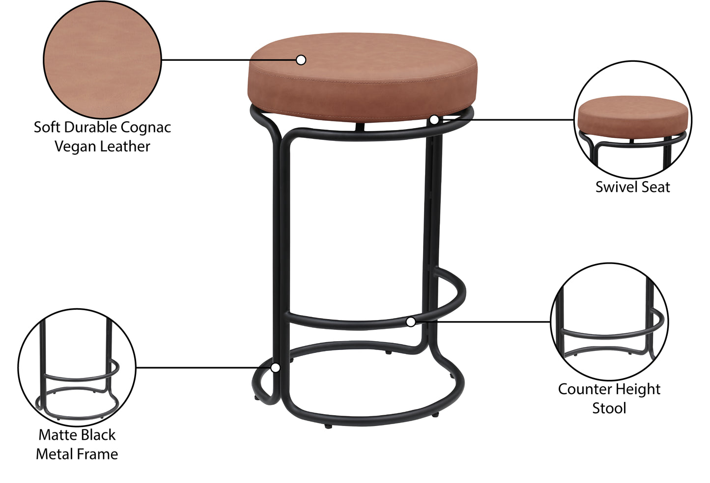 globus cognac vegan leather counter stool