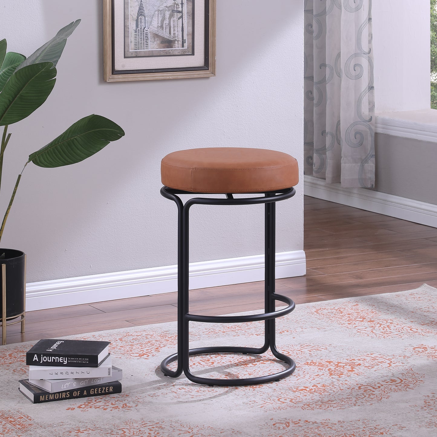 globus cognac vegan leather counter stool