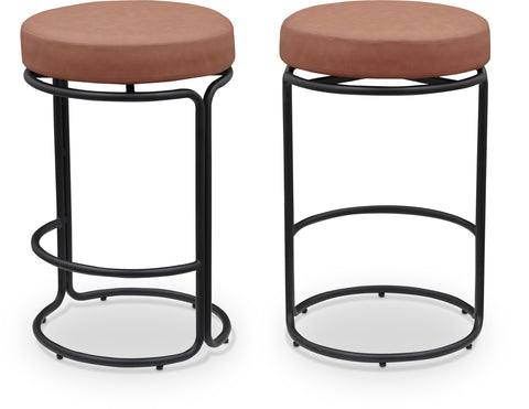 Jolie Cognac Vegan Leather Upholstered Counter Stool, 2-Piece