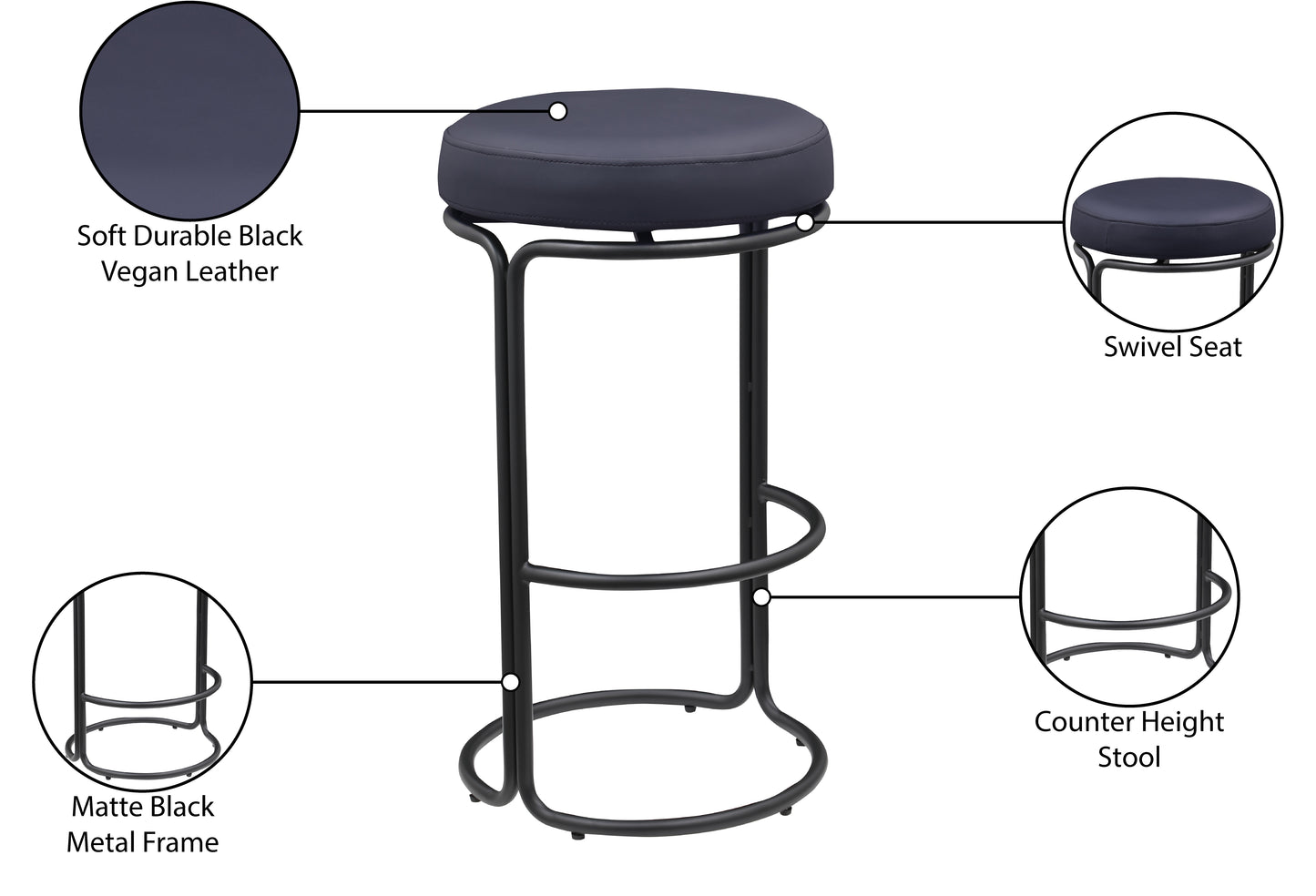 globus black vegan leather bar stool