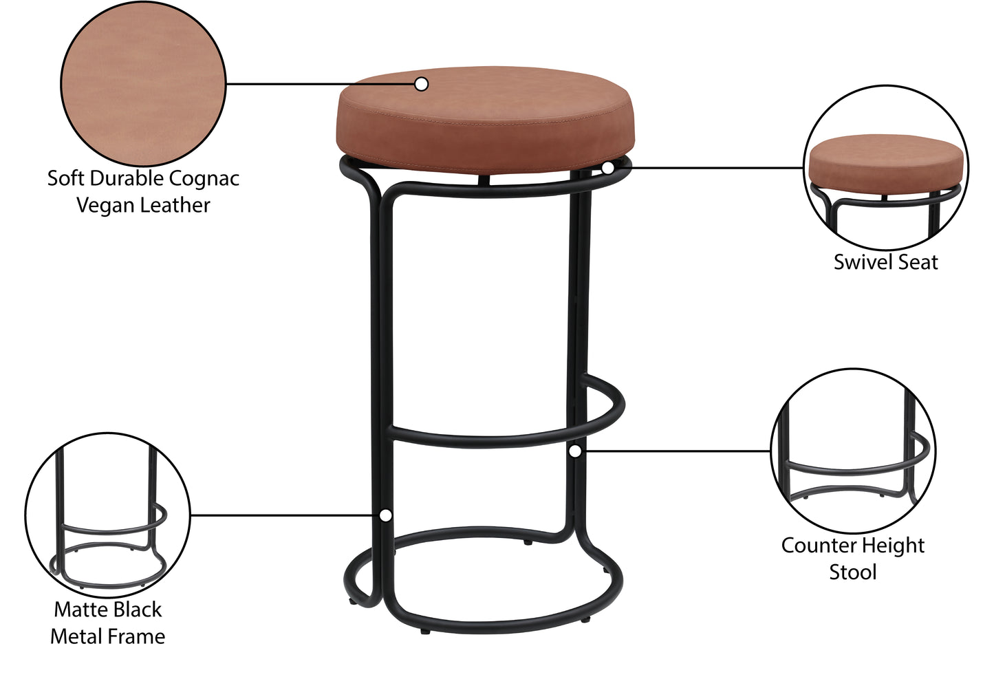 globus cognac vegan leather bar stool