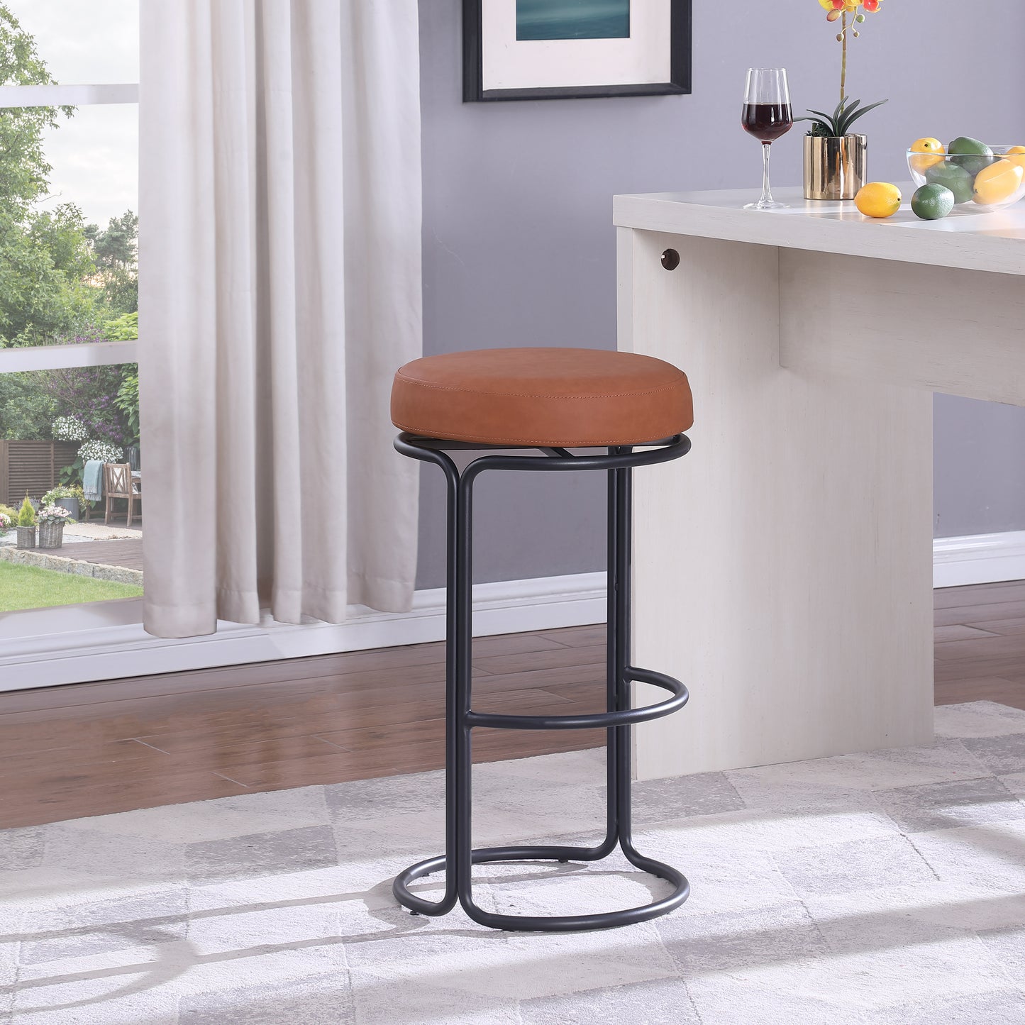 globus cognac vegan leather bar stool