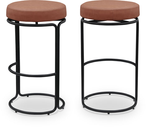 Jolie Cognac Vegan Leather Upholstered Bar Stool, 2-Piece