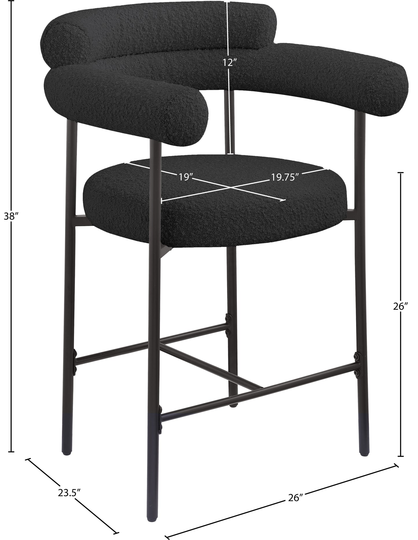 santorini black boucle fabric counter stool