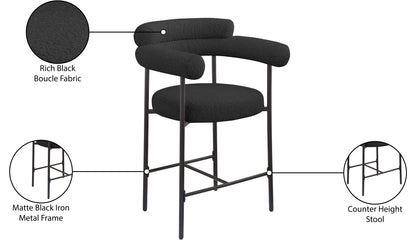 Santorini Black Boucle Fabric Counter Stool