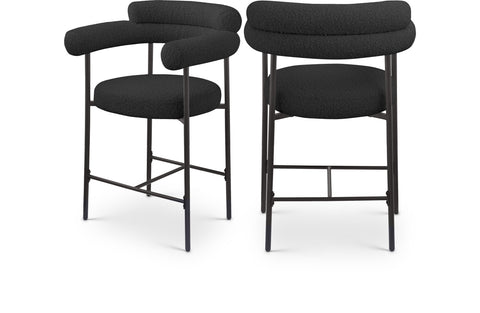 Zadie Black Boucle Fabric Upholstered Counter Stool, 2-Piece