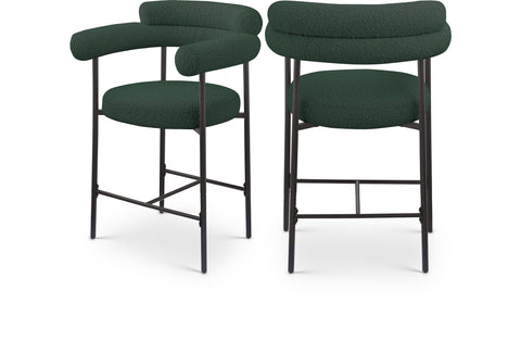 Zadie Green Boucle Fabric Upholstered Counter Stool, 2-Piece