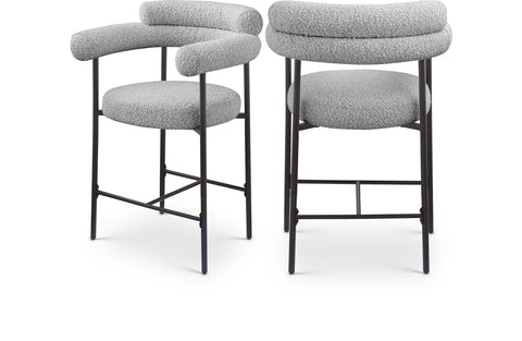 Zadie Grey Boucle Fabric Upholstered Counter Stool, 2-Piece
