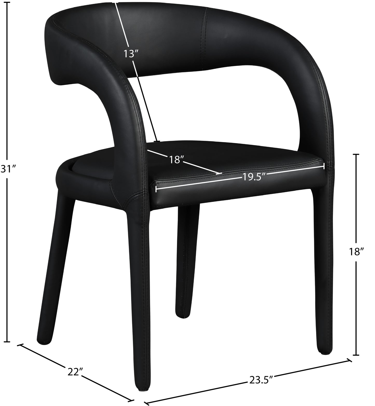 alexis black faux leather dining chair c