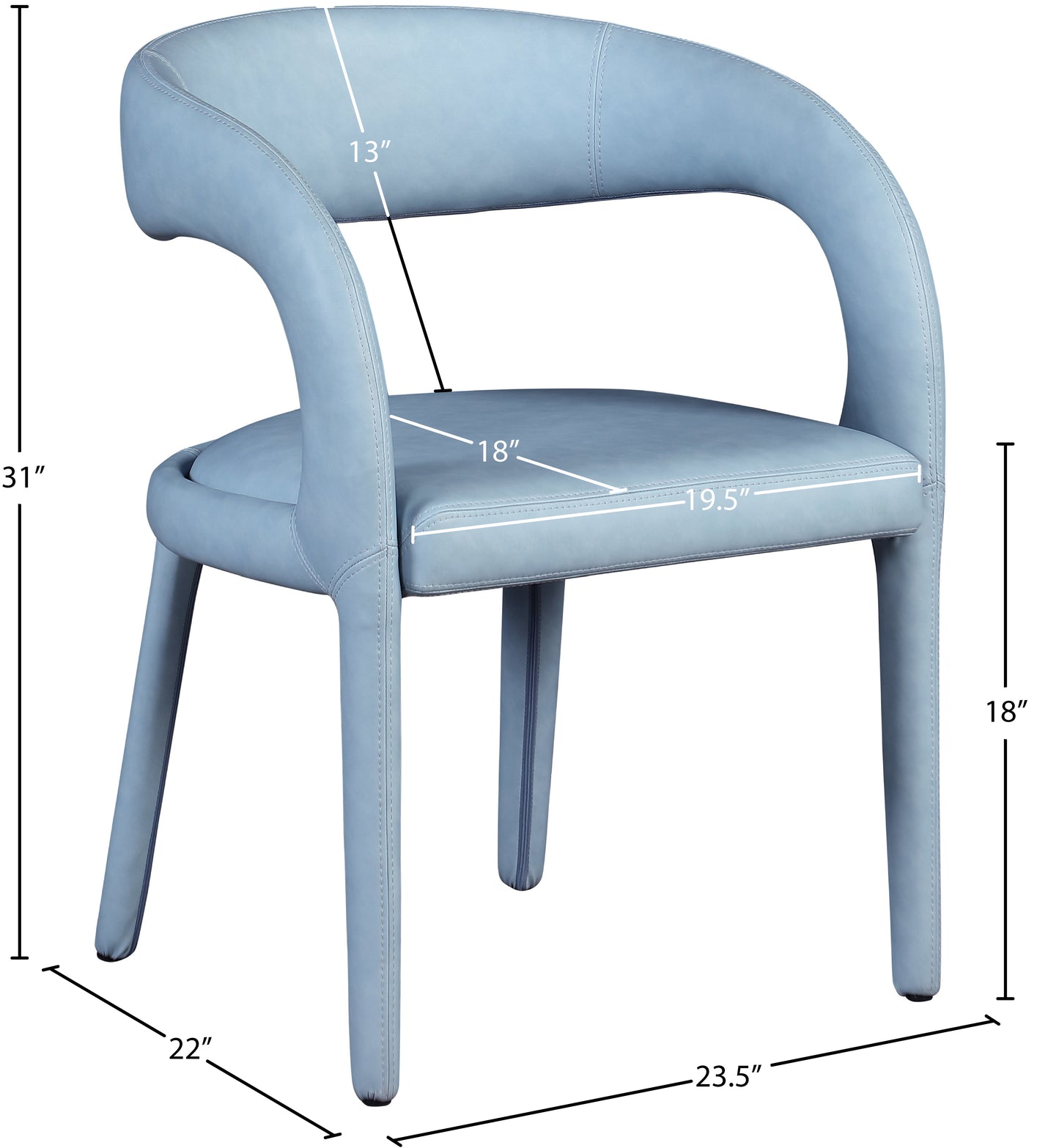 alexis light blue faux leather dining chair c