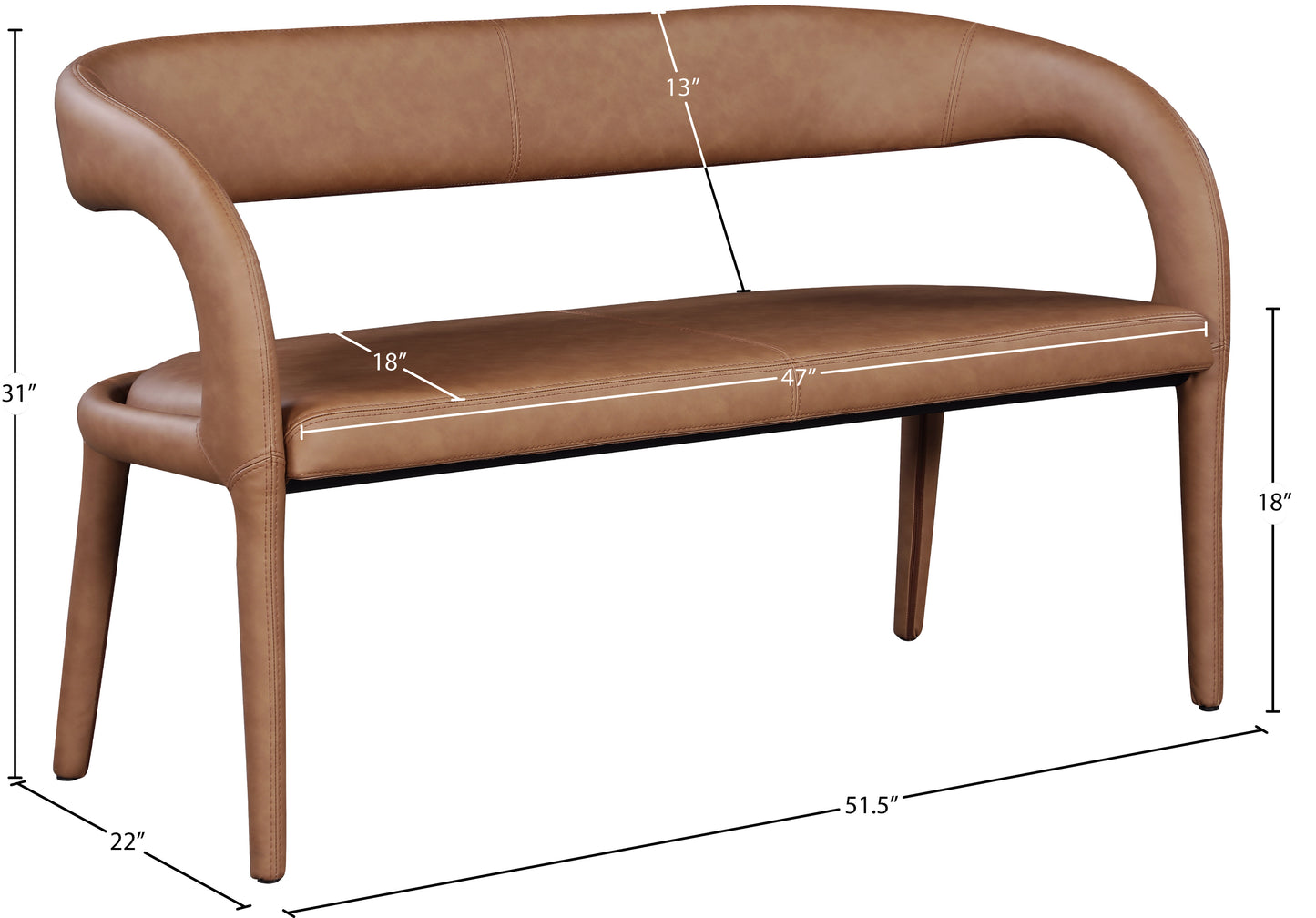 alexis brown faux leather bench brown