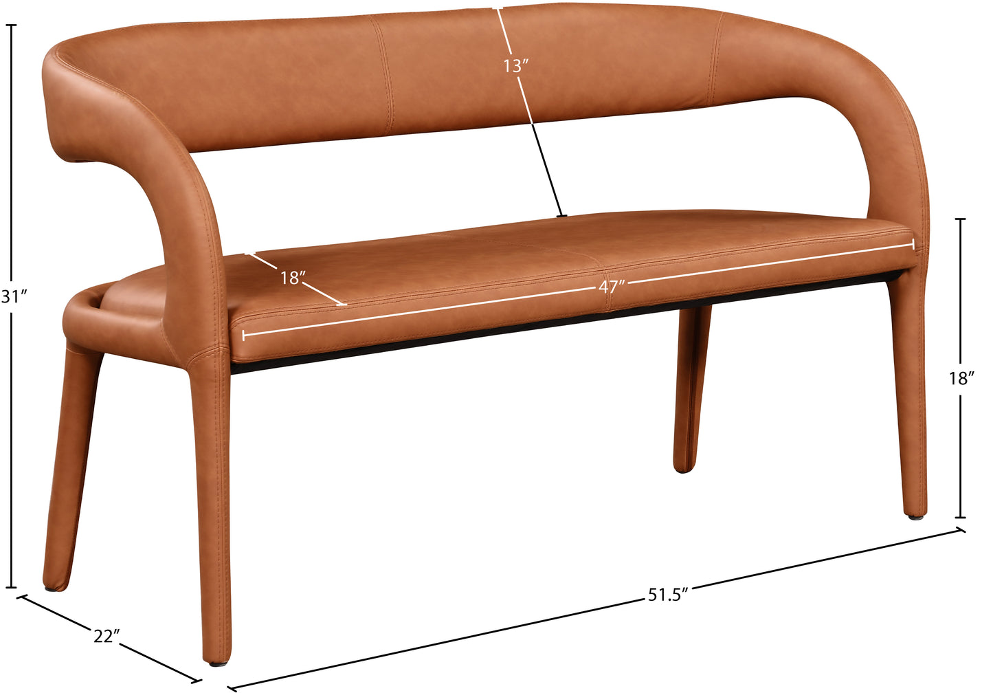 alexis cognac faux leather bench cognac