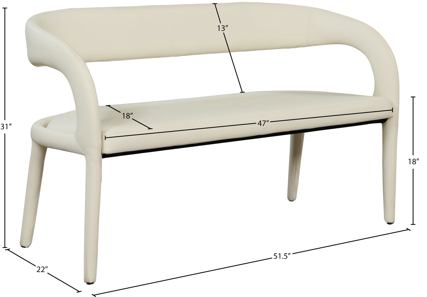 alexis cream faux leather bench cream