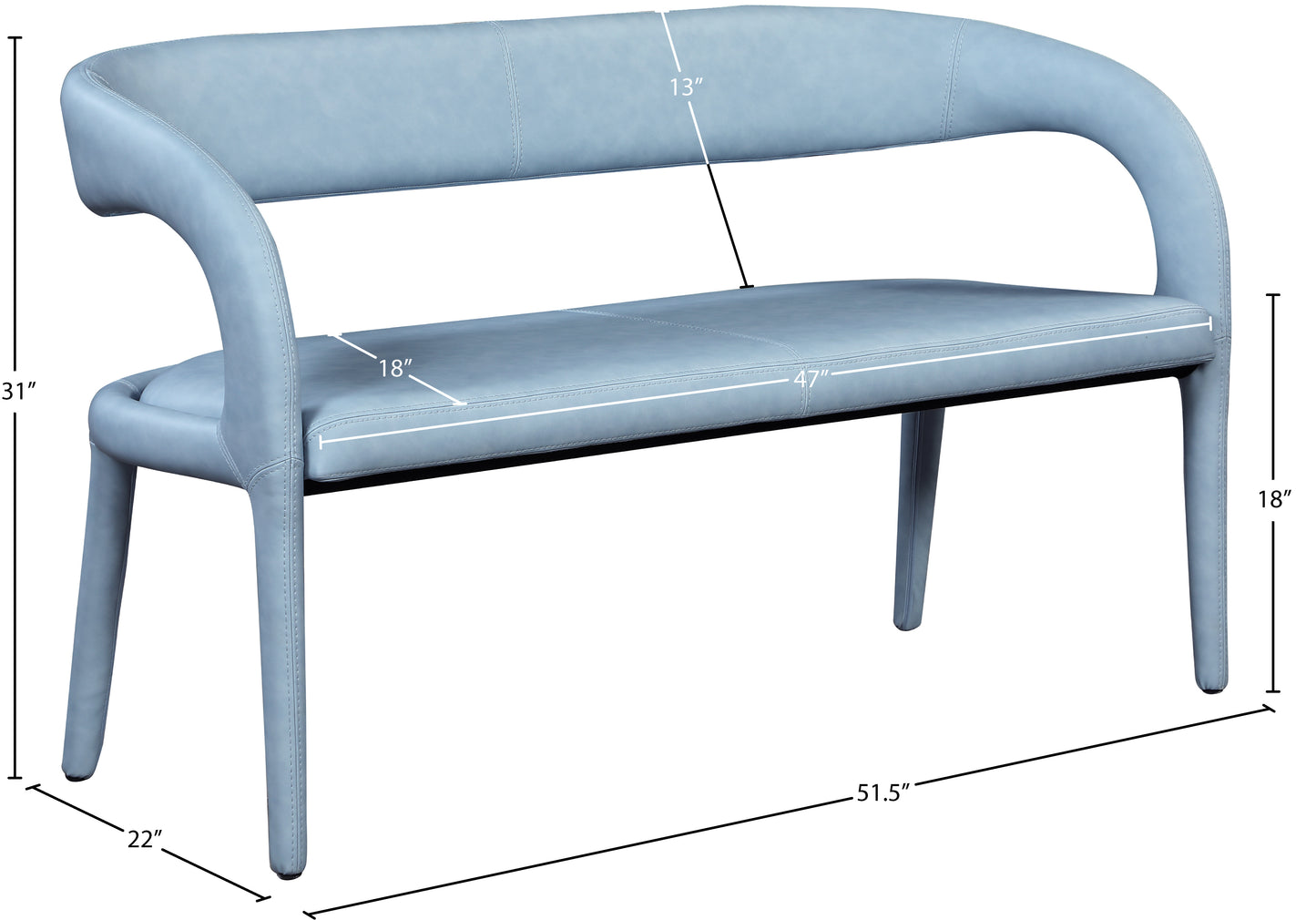 alexis light blue faux leather bench ltblu