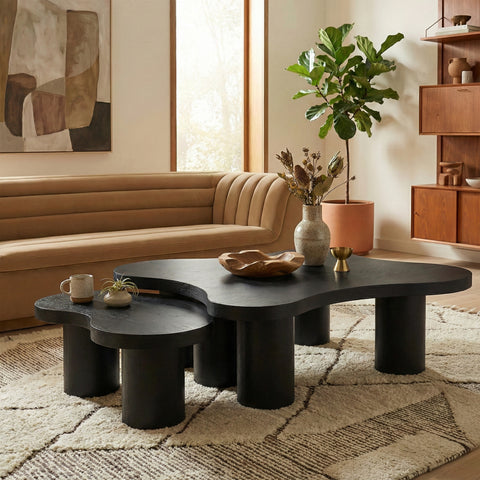 Harper Black Oak Veneer And Solid Wood Coffee Table, 2-Piece