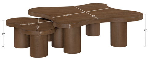 Harper Brown Walnut Oak Veneer And Solid Wood Coffee Table, 2-Piece