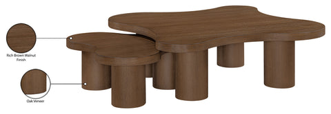Harper Brown Walnut Oak Veneer And Solid Wood Coffee Table, 2-Piece