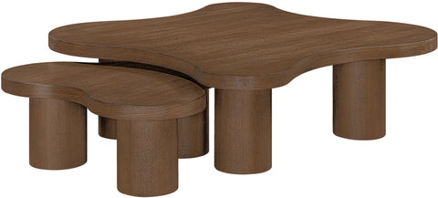 Harper Brown Walnut Oak Veneer And Solid Wood Coffee Table, 2-Piece