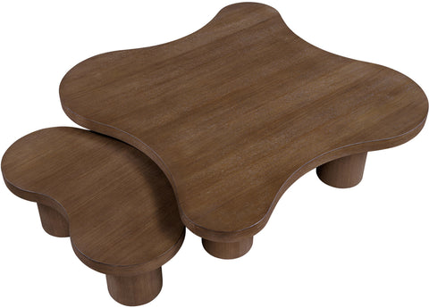 Harper Brown Walnut Oak Veneer And Solid Wood Coffee Table, 2-Piece