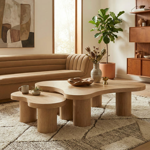 Harper Natural Oak Veneer And Solid Wood Coffee Table, 2-Piece