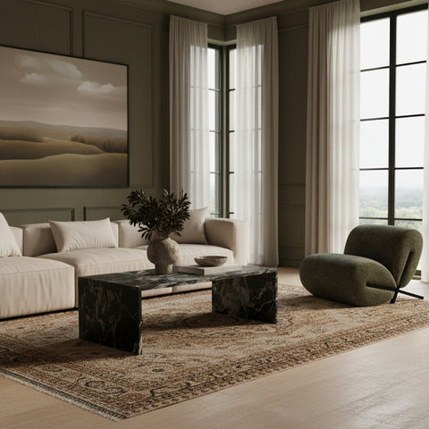 Harper Black Genuine Marble Coffee Table, 1 Piece (Style 2)