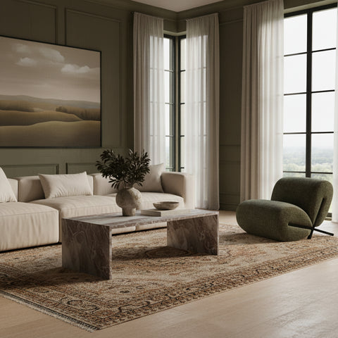Harper Brown Genuine Marble Coffee Table, 1 Piece (Style 2)