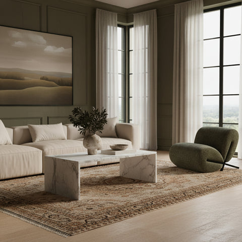 Harper White Genuine Marble Coffee Table, 1 Piece (Style 2)