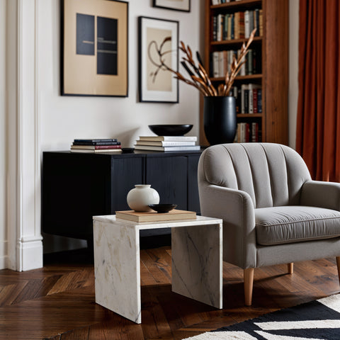 Harper White Genuine Marble End / Side Table, 1 Piece (Style 2)