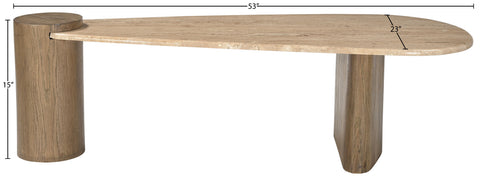 Rowan Natural Travertine Top And Oak Wood Base Coffee Table, 1 Piece (Style 2)