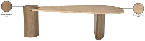Rowan Natural Travertine Top And Oak Wood Base Coffee Table, 1 Piece (Style 2)