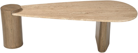 Rowan Natural Travertine Top And Oak Wood Base Coffee Table, 1 Piece (Style 2)
