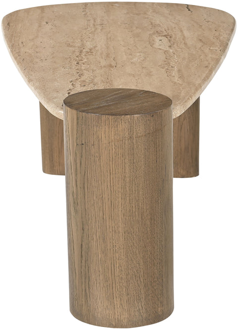 Rowan Natural Travertine Top And Oak Wood Base Coffee Table, 1 Piece (Style 2)